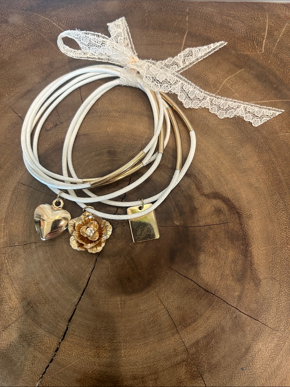 Women Jewelry White Leather Stackable Bracelets with Gold Charms - Guess